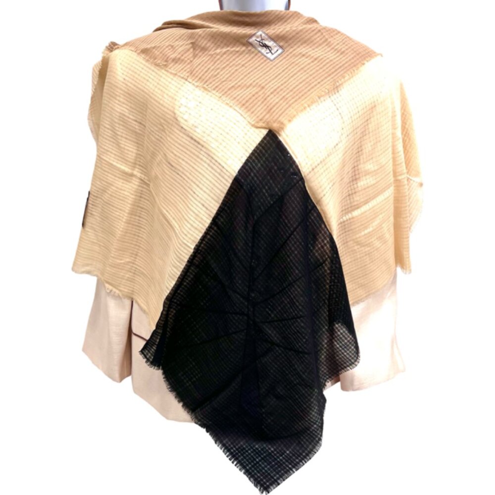 Yves Saint Laurent   Scarf  Large 34" 51% Wool/49% Silk Fringe  Block Color(68